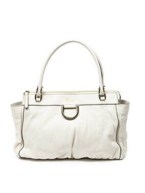 Gucci Abbey Ring Zip Tote Bag White Grained Leather